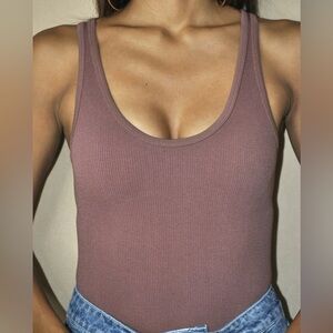 Women's Ribbed Bodysuit - Mauve